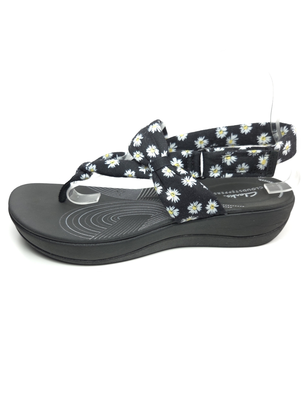 Clarks Arla Nicole Black Daisy Print Cloudsteppers Slingback Sandals W 9.5